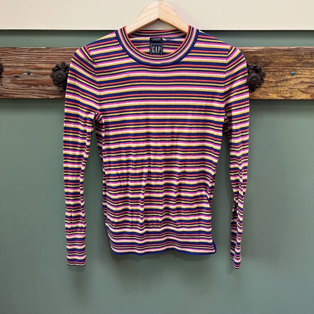 GAP Womens Small Tall Merino Wool Striped Long Sleeve Crew Neck Sweater Multi